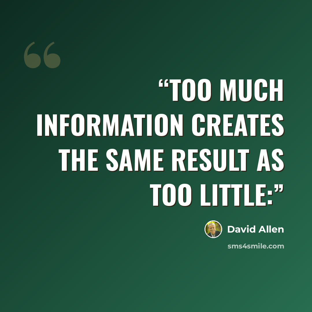 “Too much information creates the same result as too little:” quote by David Allen