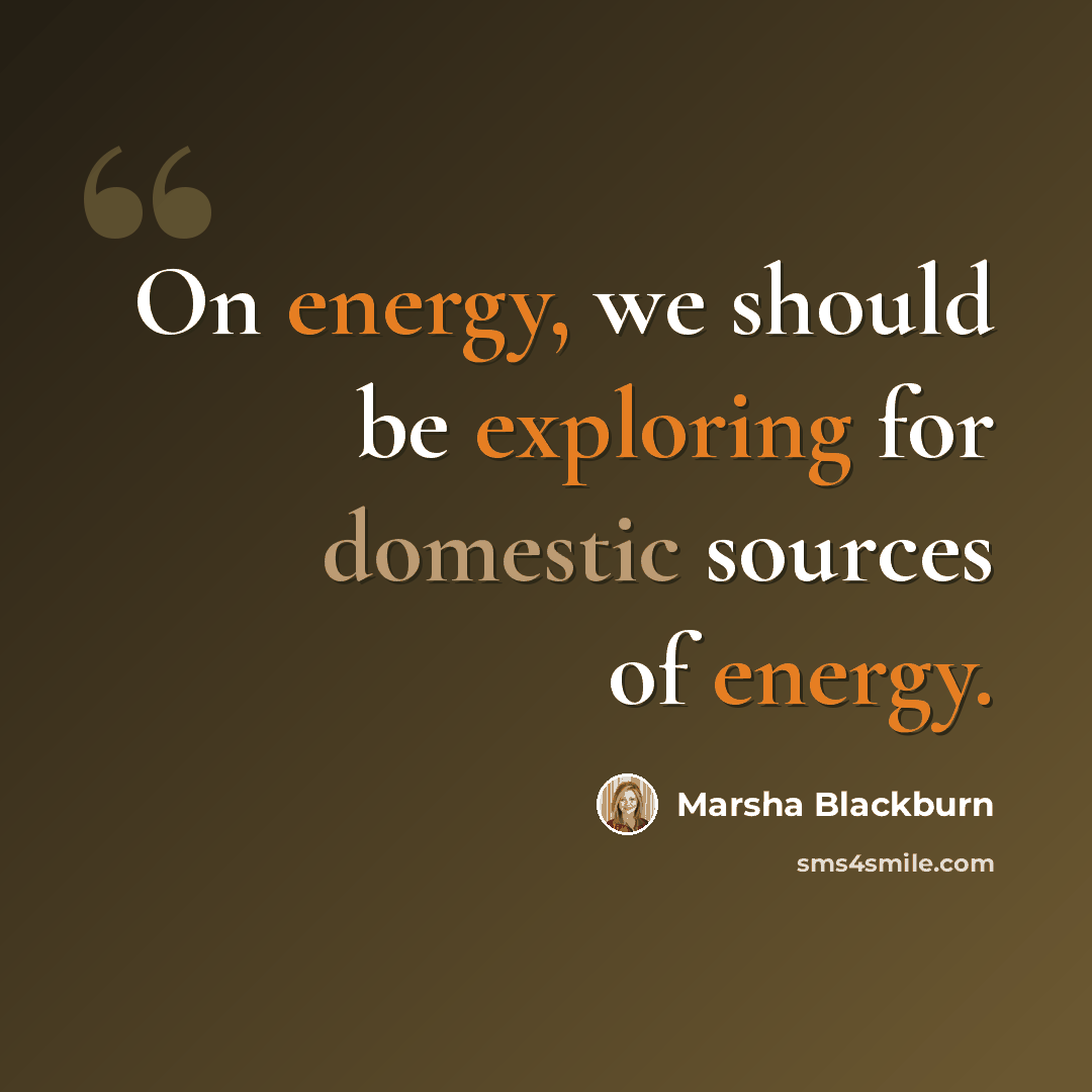 “On energy, we should be exploring for domestic sources of energy.” quote by Marsha Blackburn