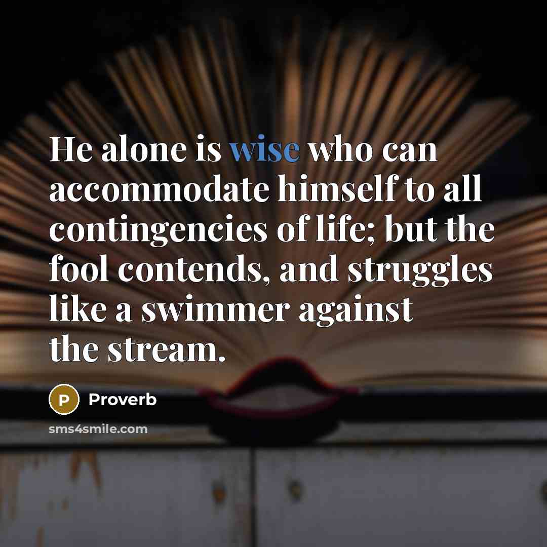 “He alone is wise who can accommodate himself to all contingencies of life; but the fool contends, and struggles like a swimmer against the stream.” quote by Proverb