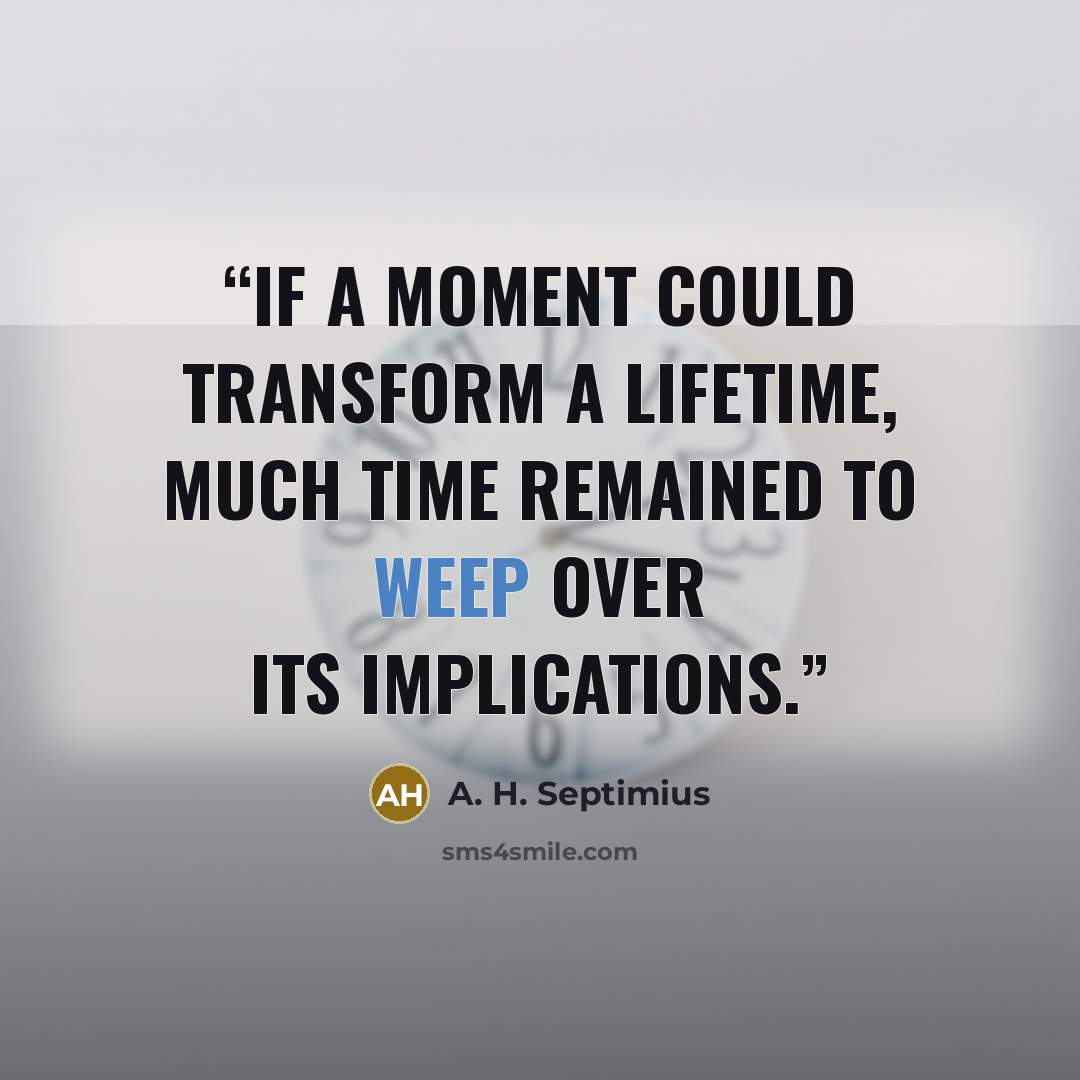 “If a moment could transform a lifetime, much time remained to weep over its implications.” quote by A. H. Septimius