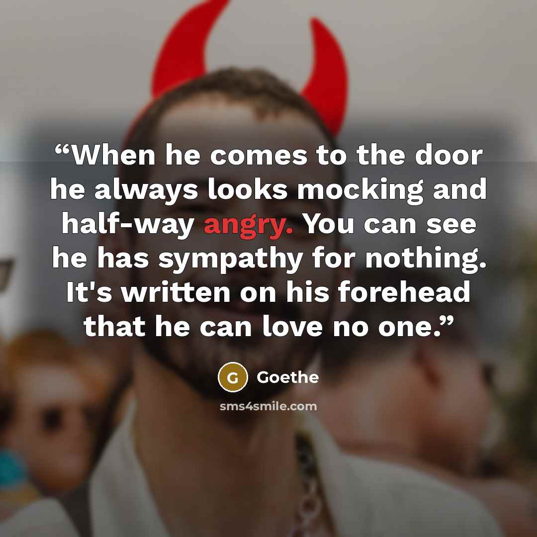 “When he comes to the door he always looks mocking and half-way angry. You can see he has sympathy for nothing. It's written on his forehead that he can love no one.” quote by Goethe