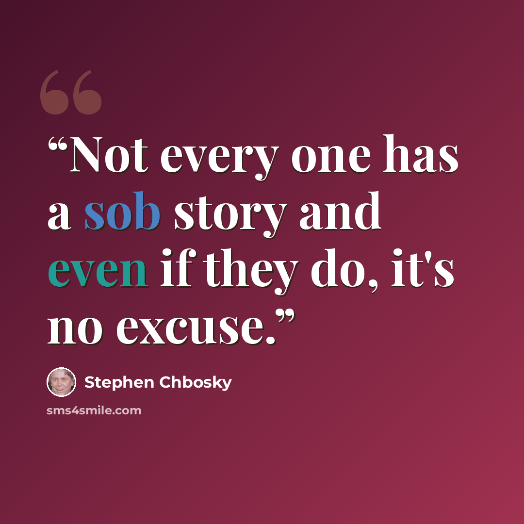 “Not every one has a sob story and even if they do, it's no excuse.” quote by Stephen Chbosky