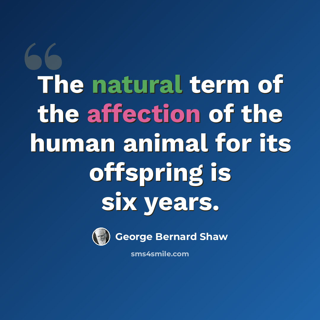 “The natural term of the affection of the human animal for its offspring is six years.” quote by George Bernard Shaw