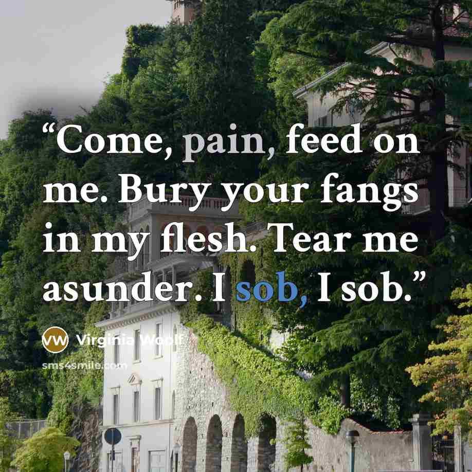 “Come, pain, feed on me. Bury your fangs in my flesh. Tear me asunder. I sob, I sob.” quote by Virginia Woolf