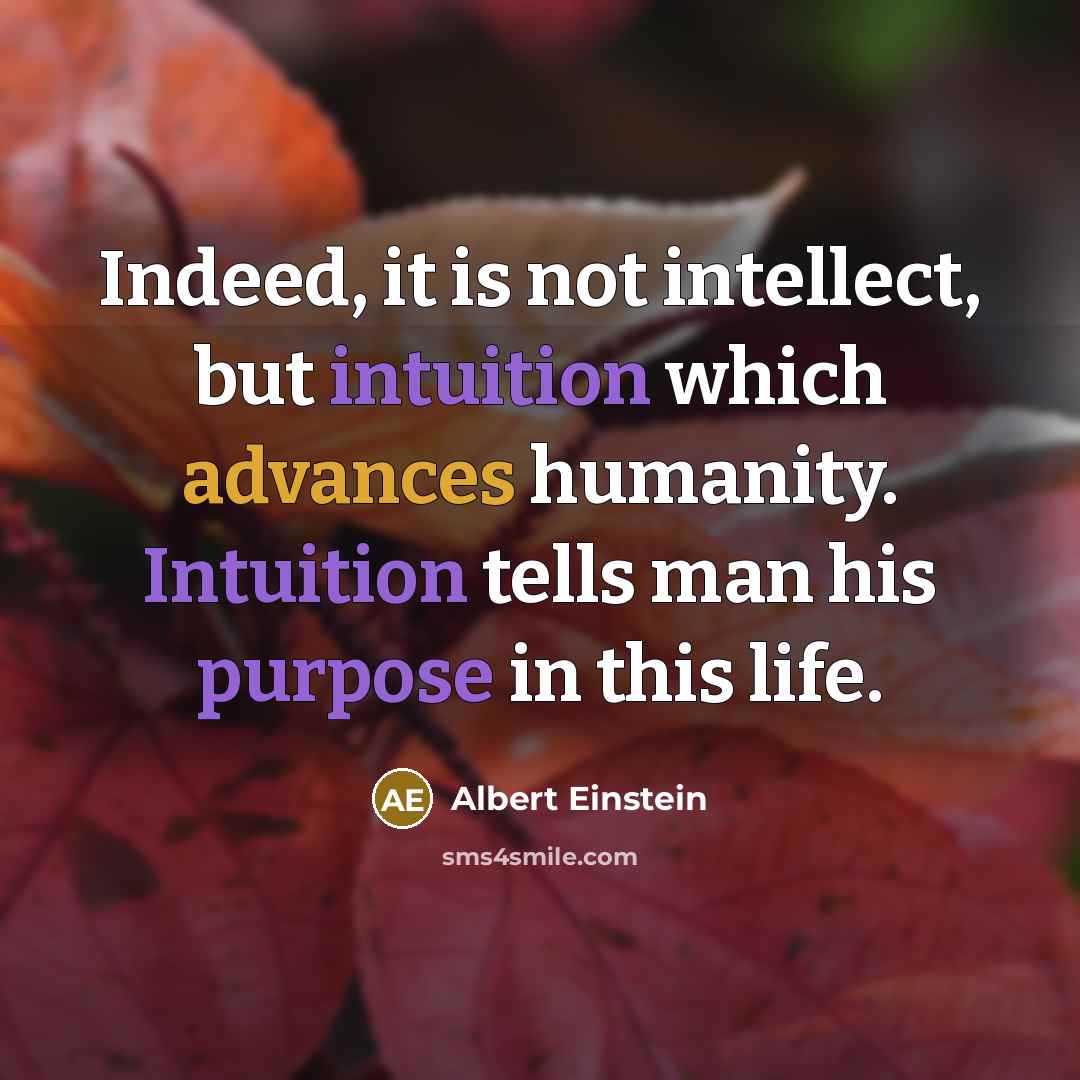 “Indeed, it is not intellect, but intuition which advances humanity. Intuition tells man his purpose in this life.” quote by Albert Einstein