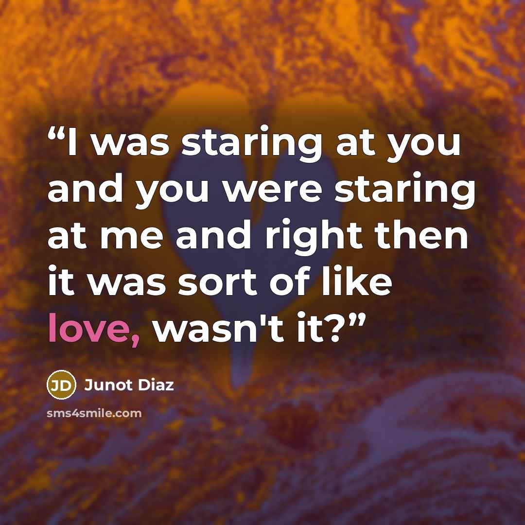“I was staring at you and you were staring at me and right then it was sort of like love, wasn't it?” quote by Junot Díaz