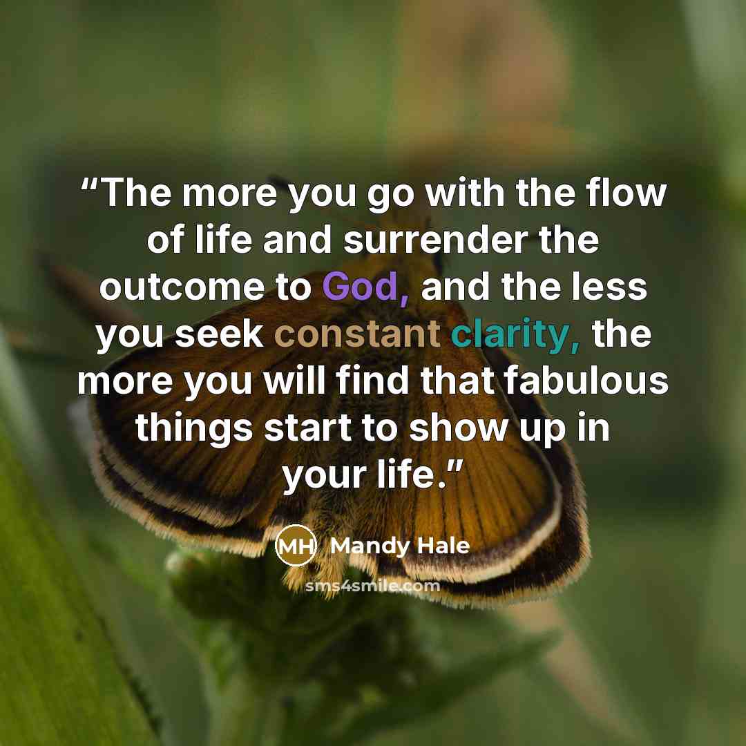 “The more you go with the flow of life and surrender the outcome to God, and the less you seek constant clarity, the more you will find that fabulous things start to show up in your life.” quote by Mandy Hale