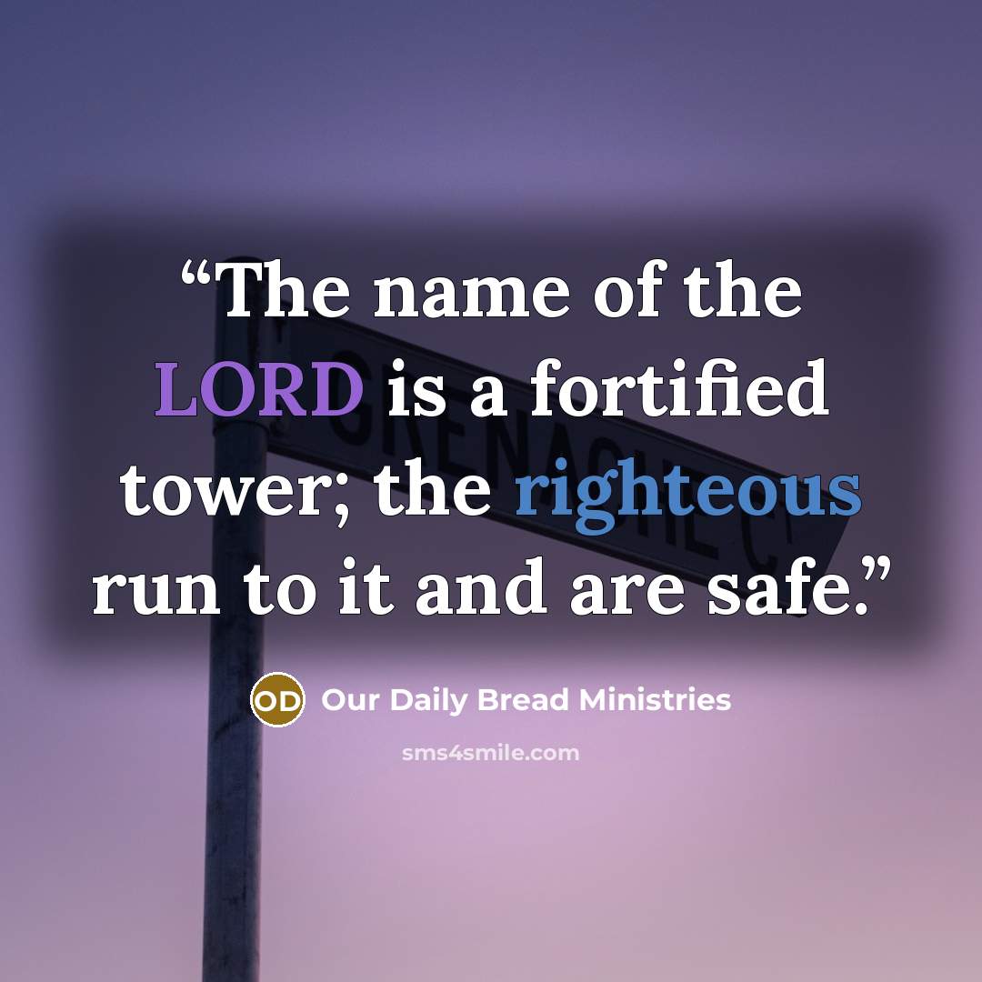 “The name of the LORD is a fortified tower; the righteous run to it and are safe.” quote by Our Daily Bread Ministries