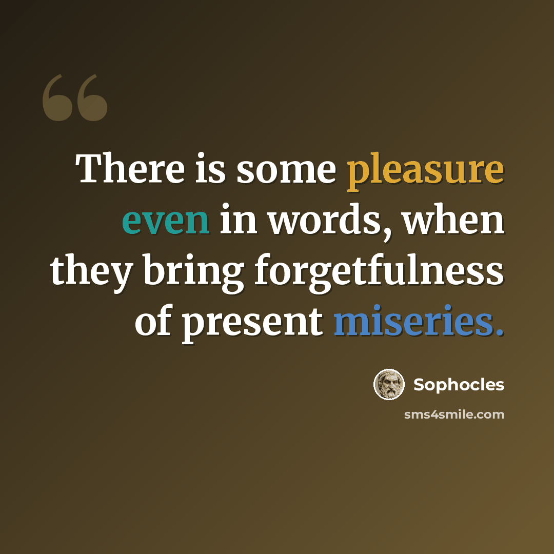 “There is some pleasure even in words, when they bring forgetfulness of present miseries.” quote by Sophocles