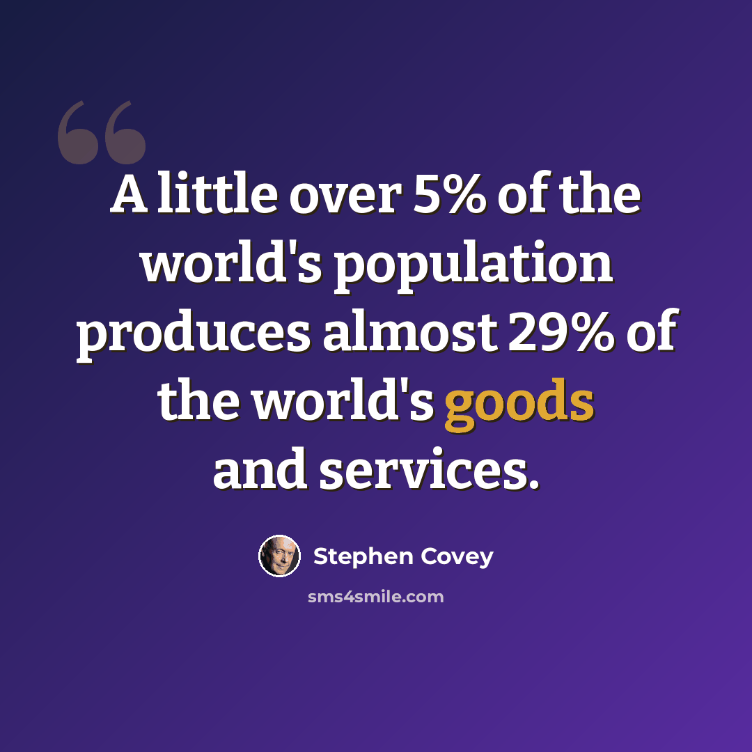“A little over 5% of the world's population produces almost 29% of the world's goods and services.” quote by Stephen Covey