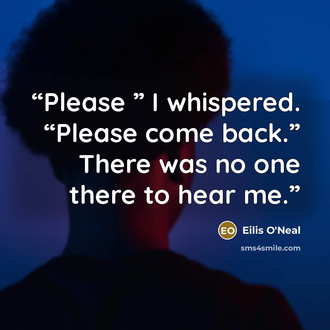 “Please ” I whispered. “Please come back.” There was no one there to hear me.” quote by Eilis O'Neal