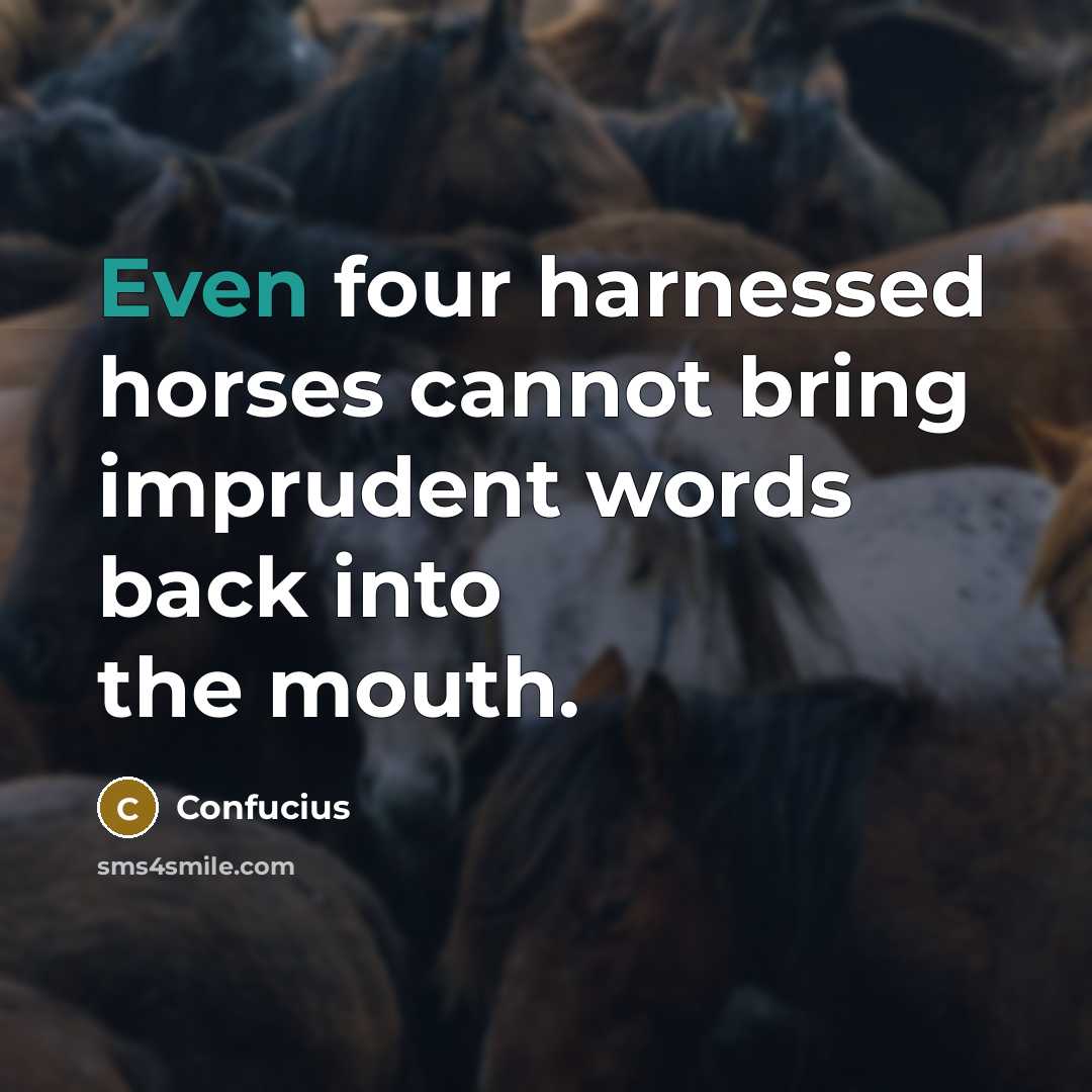 “Even four harnessed horses cannot bring imprudent words back into the mouth.” quote by Confucius