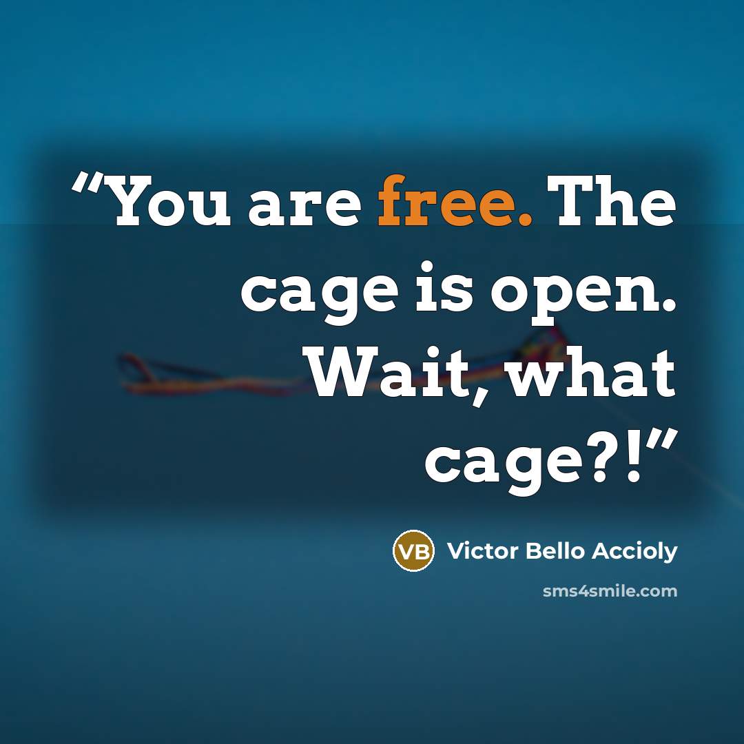 “You are free. The cage is open. Wait, what cage?!” quote by Victor Bello Accioly