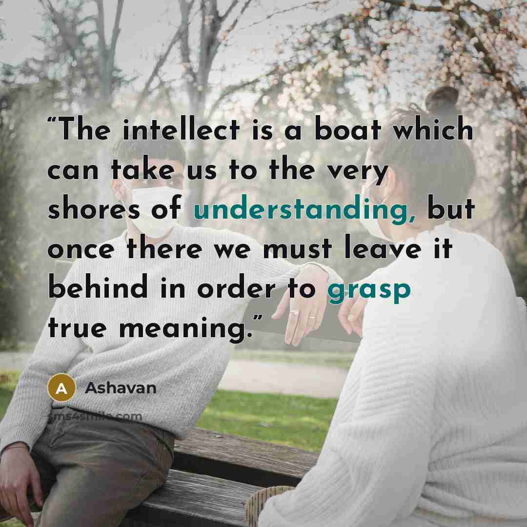 “The intellect is a boat which can take us to the very shores of understanding, but once there we must leave it behind in order to grasp true meaning.” quote by Ashavan