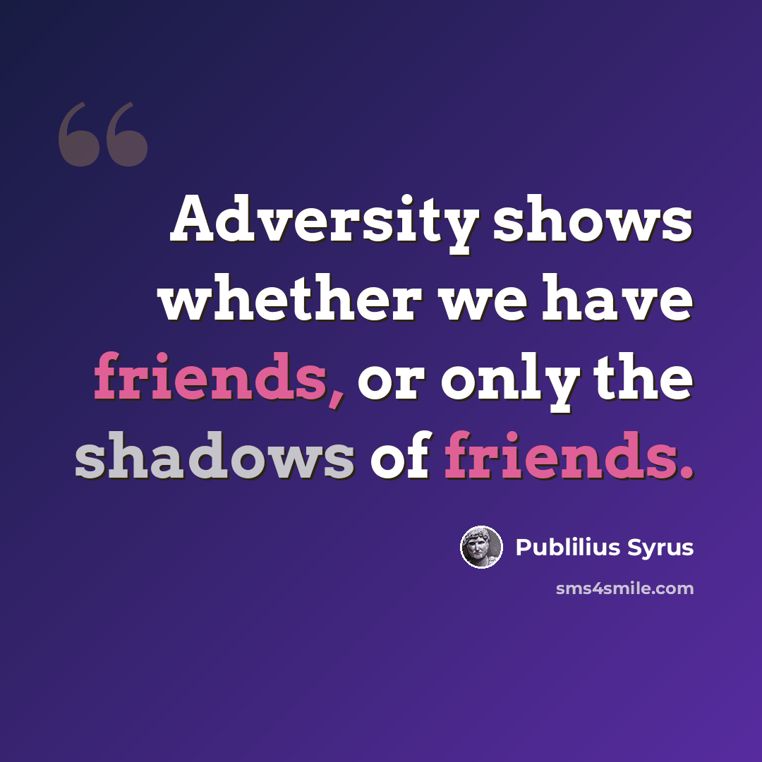 “Adversity shows whether we have friends, or only the shadows of friends.” quote by Publilius Syrus