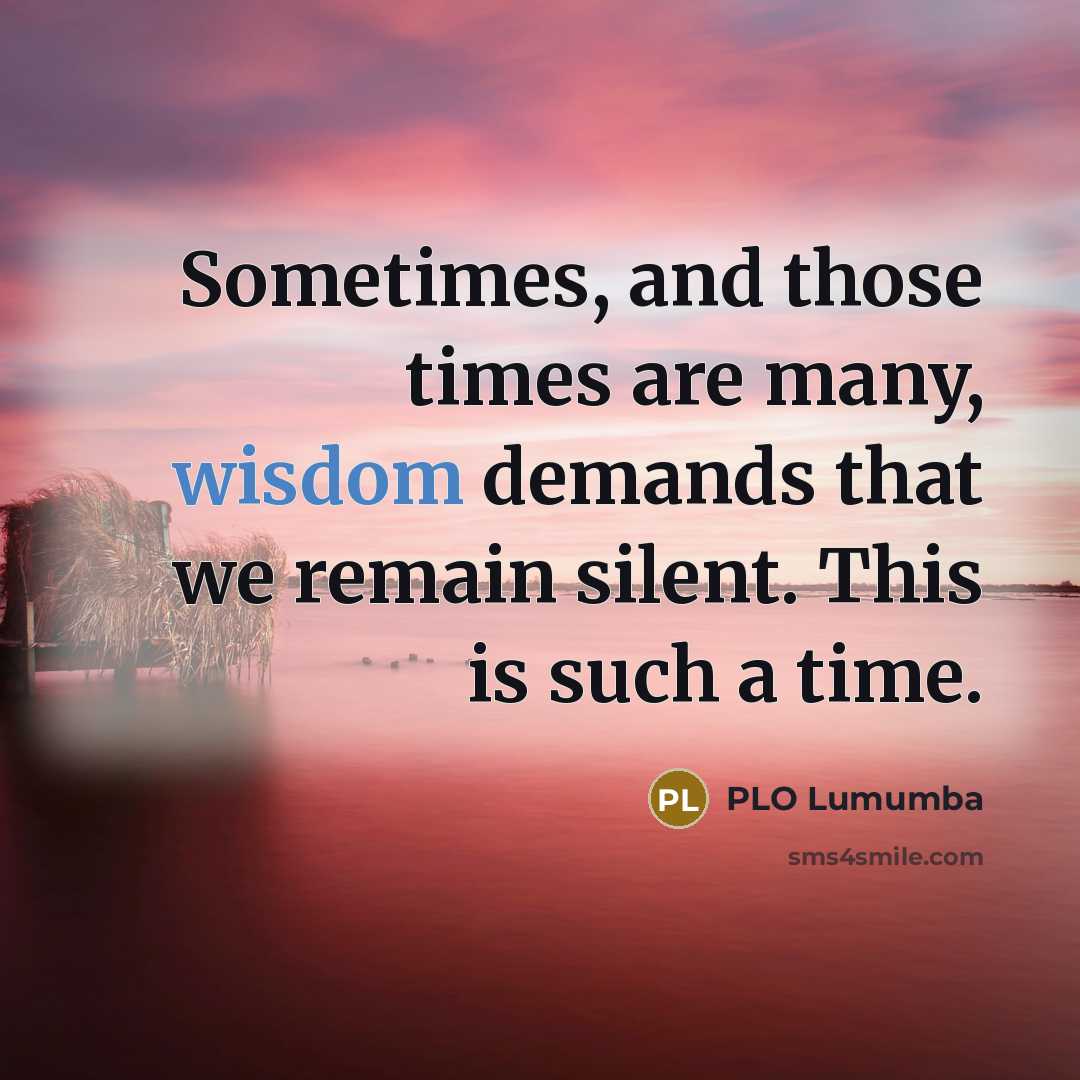 “Sometimes, and those times are many, wisdom demands that we remain silent. This is such a time.” quote by PLO Lumumba