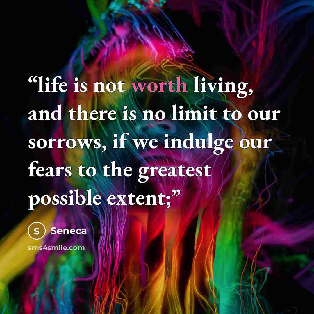 “life is not worth living, and there is no limit to our sorrows, if we indulge our fears to the greatest possible extent;” quote by Seneca