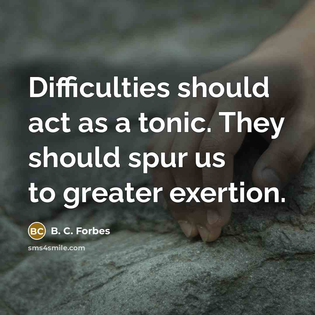 “Difficulties should act as a tonic. They should spur us to greater exertion.” quote by B. C. Forbes