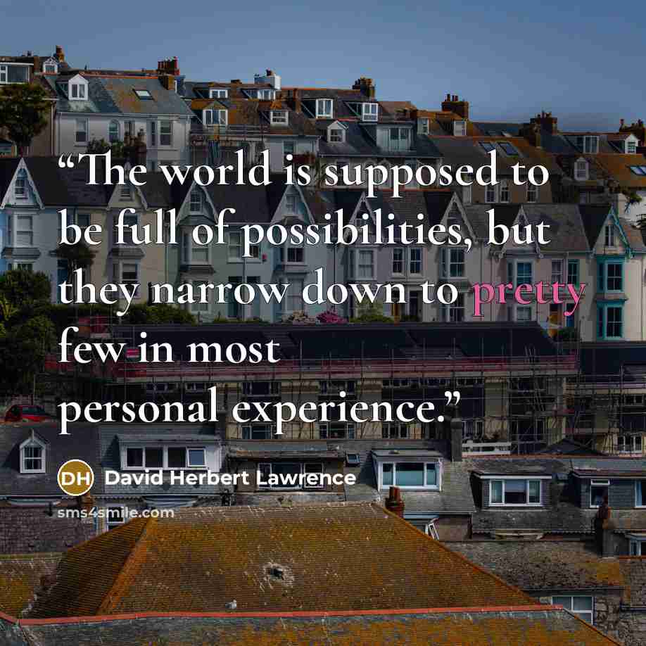“The world is supposed to be full of possibilities, but they narrow down to pretty few in most personal experience.” quote by David Herbert Lawrence