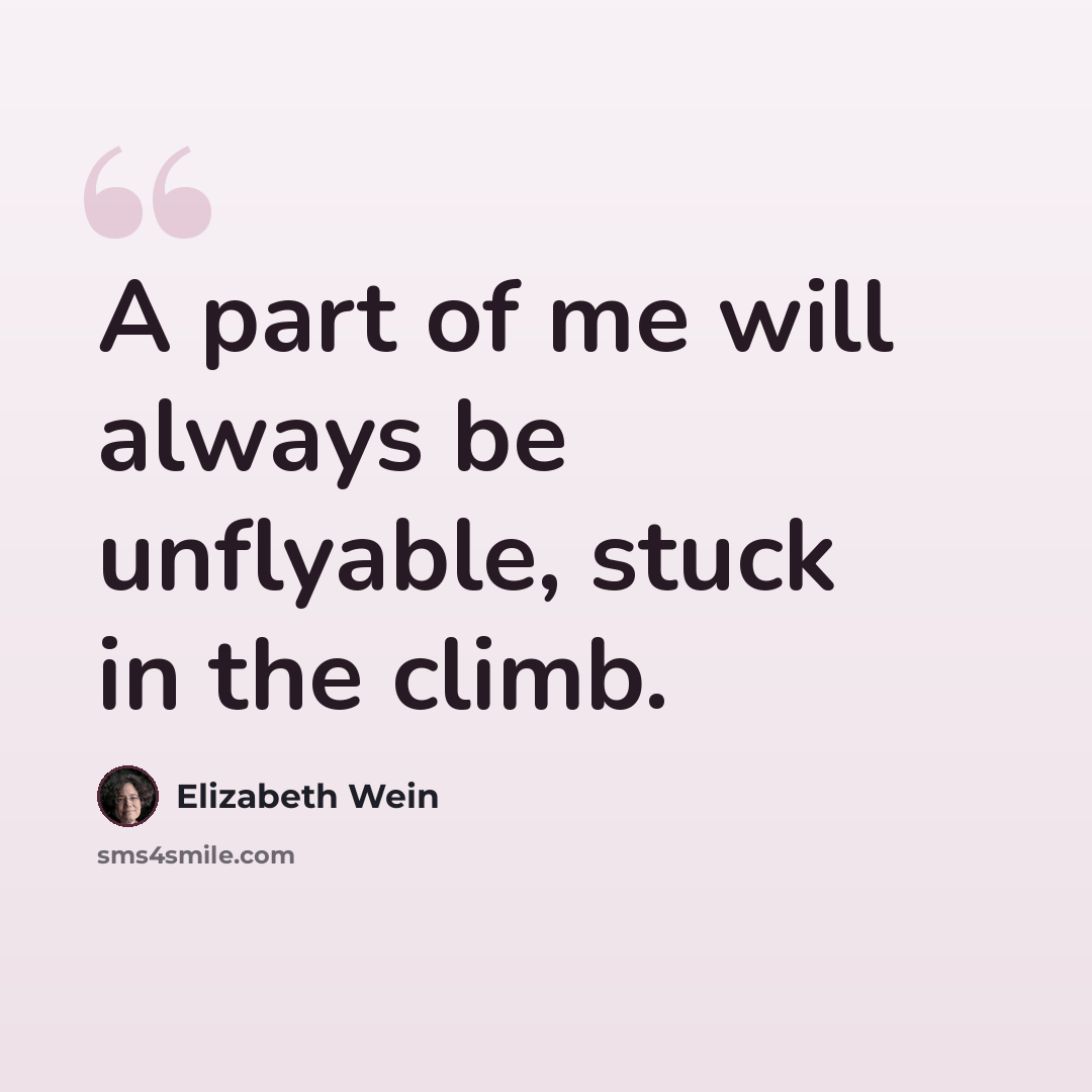 “A part of me will always be unflyable, stuck in the climb.” quote by Elizabeth Wein