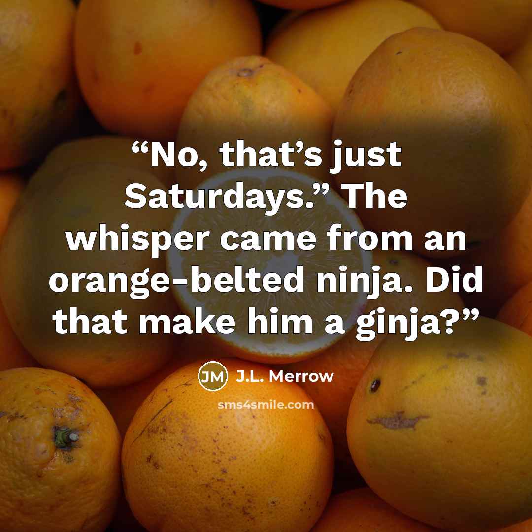 “No, that’s just Saturdays.” The whisper came from an orange-belted ninja. Did that make him a ginja?” quote by J.L. Merrow
