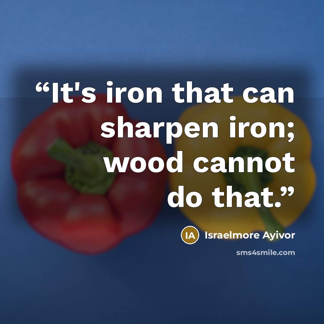 “It's iron that can sharpen iron; wood cannot do that.” quote by Israelmore Ayivor