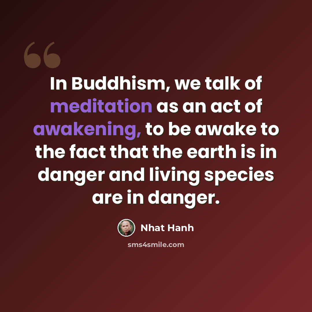 “In Buddhism, we talk of meditation as an act of awakening, to be awake to the fact that the earth is in danger and living species are in danger.” quote by Nhat Hanh