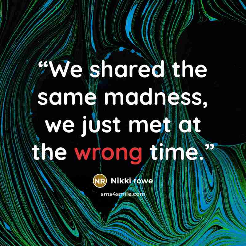 “We shared the same madness, we just met at the wrong time.” quote by Nikki Rowe