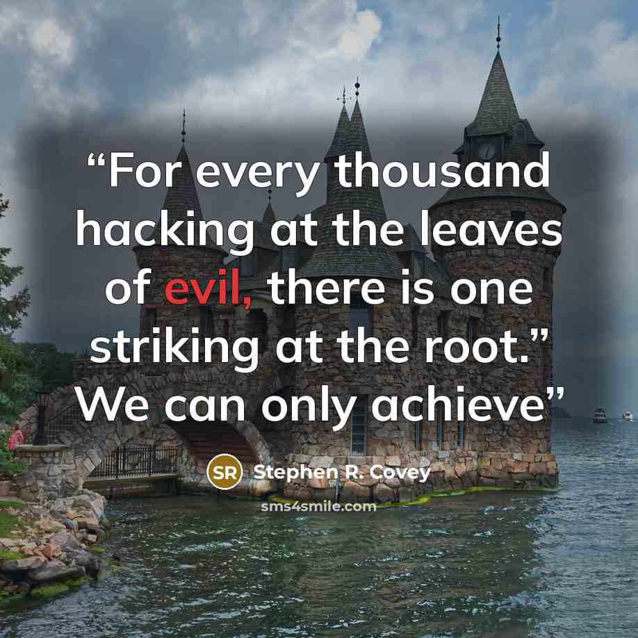 “For every thousand hacking at the leaves of evil, there is one striking at the root.” We can only achieve” quote by Stephen R. Covey