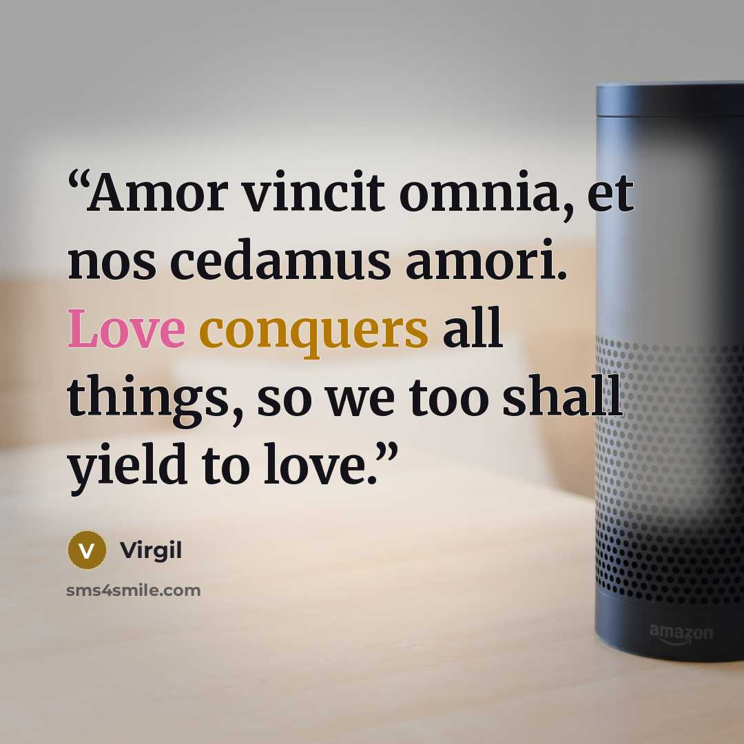 “Amor vincit omnia, et nos cedamus amori. Love conquers all things, so we too shall yield to love.” quote by Virgil