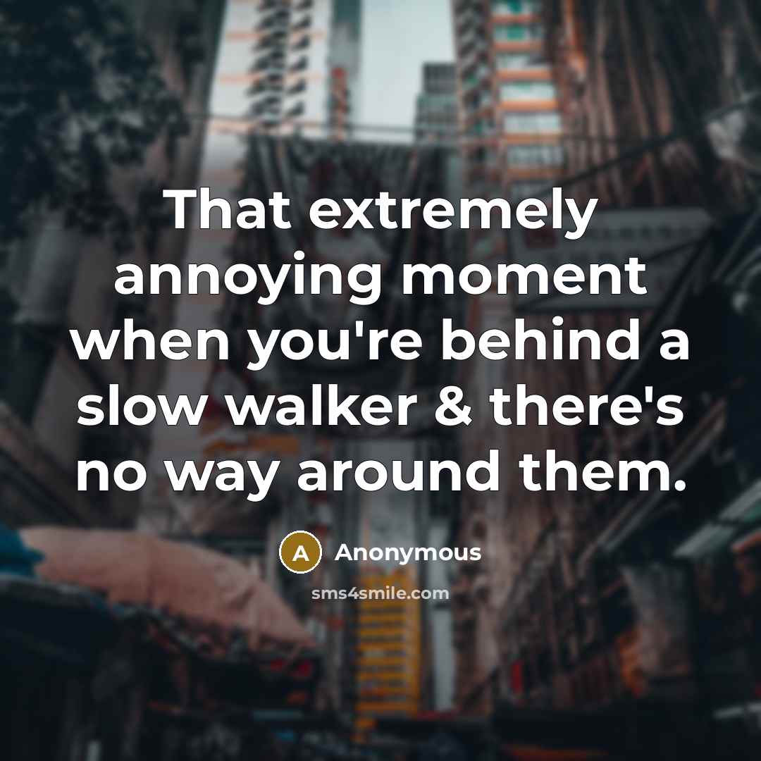 “That extremely annoying moment when you're behind a slow walker & there's no way around them.” quote by Anonymous