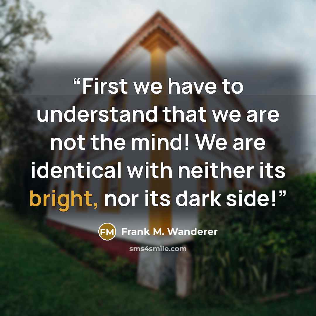 “First we have to understand that we are not the mind! We are identical with neither its bright, nor its dark side!” quote by Frank M. Wanderer