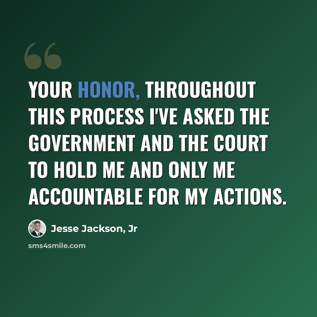 “Your honor, throughout this process I've asked the government and the court to hold me and only me accountable for my actions.” quote by Jesse Jackson, Jr