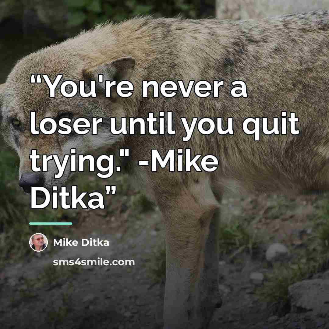 “You're never a loser until you quit trying." -Mike Ditka” quote by Mike Ditka