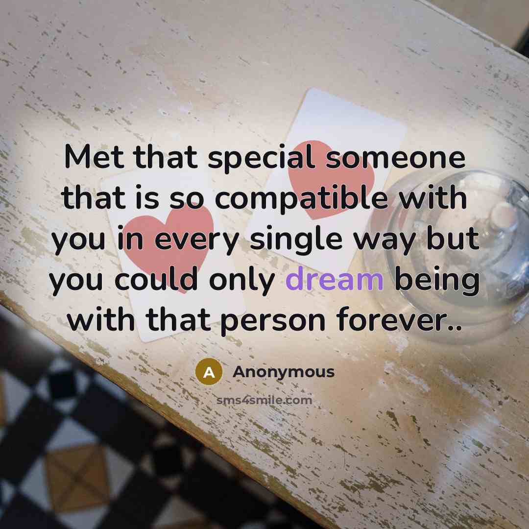 “Met that special someone that is so compatible with you in every single way but you could only dream being with that person forever..” quote by Anonymous