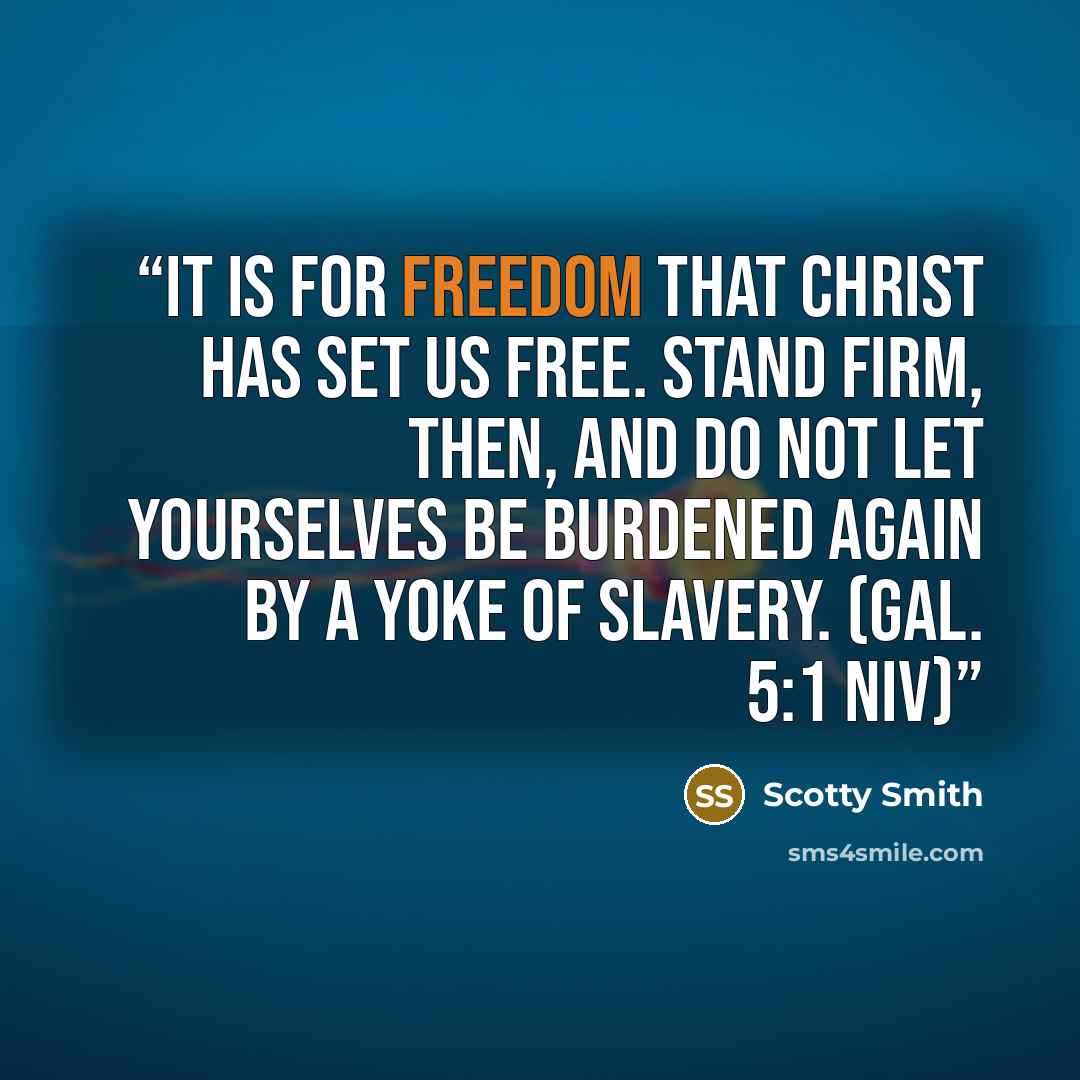 “It is for freedom that Christ has set us free. Stand firm, then, and do not let yourselves be burdened again by a yoke of slavery. (Gal. 5:1 NIV)” quote by Scotty Smith