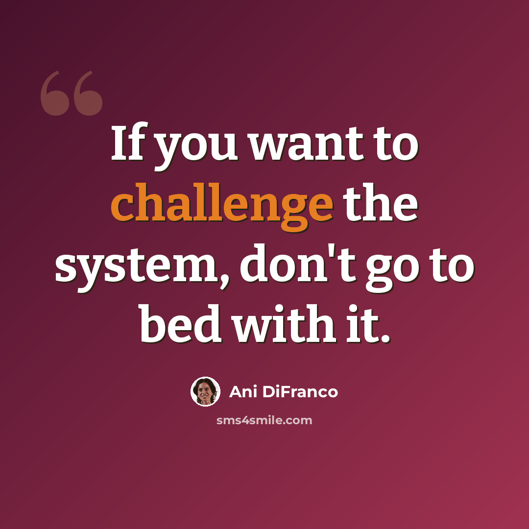 “If you want to challenge the system, don't go to bed with it.” quote by Ani DiFranco