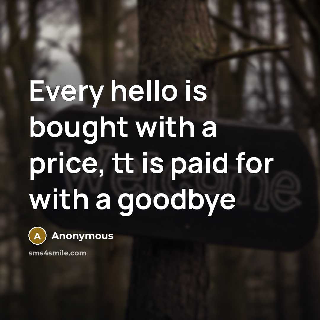 “Every hello is bought with a price, tt is paid for with a goodbye” quote by Anonymous