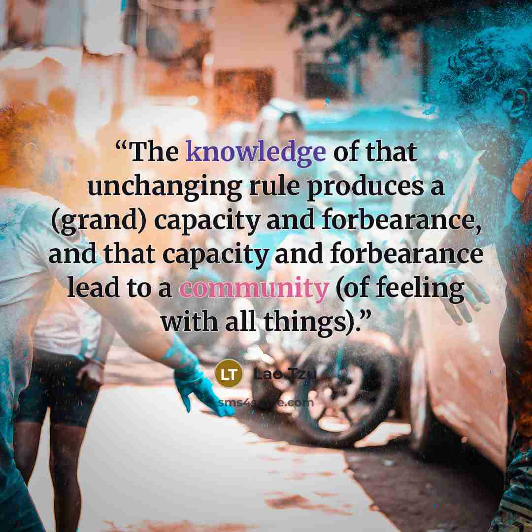 “The knowledge of that unchanging rule produces a (grand) capacity and forbearance, and that capacity and forbearance lead to a community (of feeling with all things).” quote by Lao Tzu