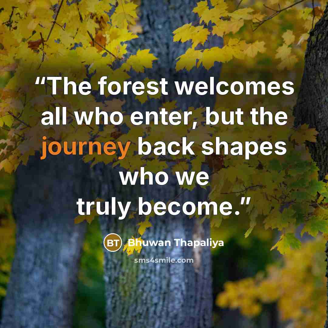 “The forest welcomes all who enter, but the journey back shapes who we truly become.” quote by Bhuwan Thapaliya