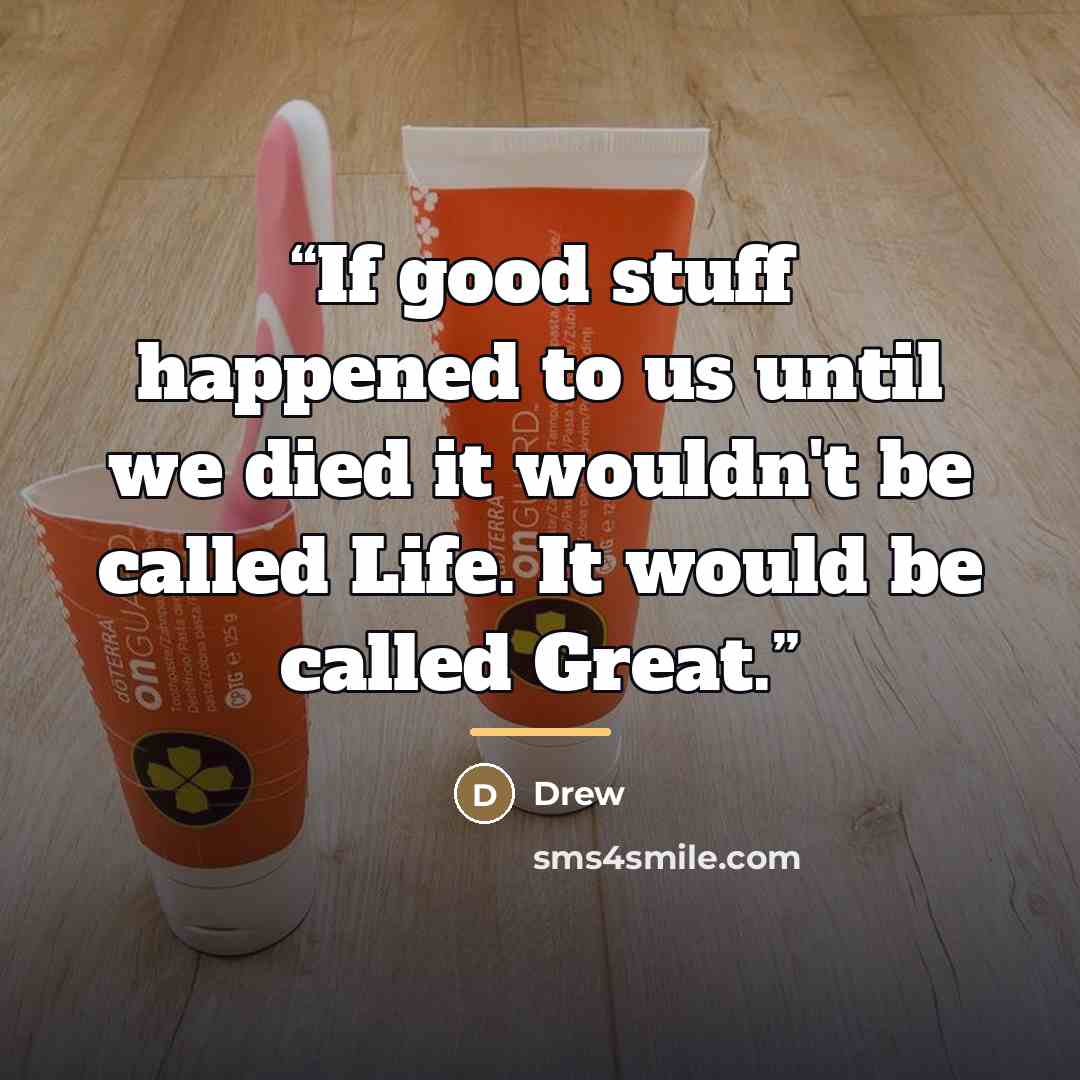 “If good stuff happened to us until we died it wouldn't be called Life. It would be called Great.” quote by Drew