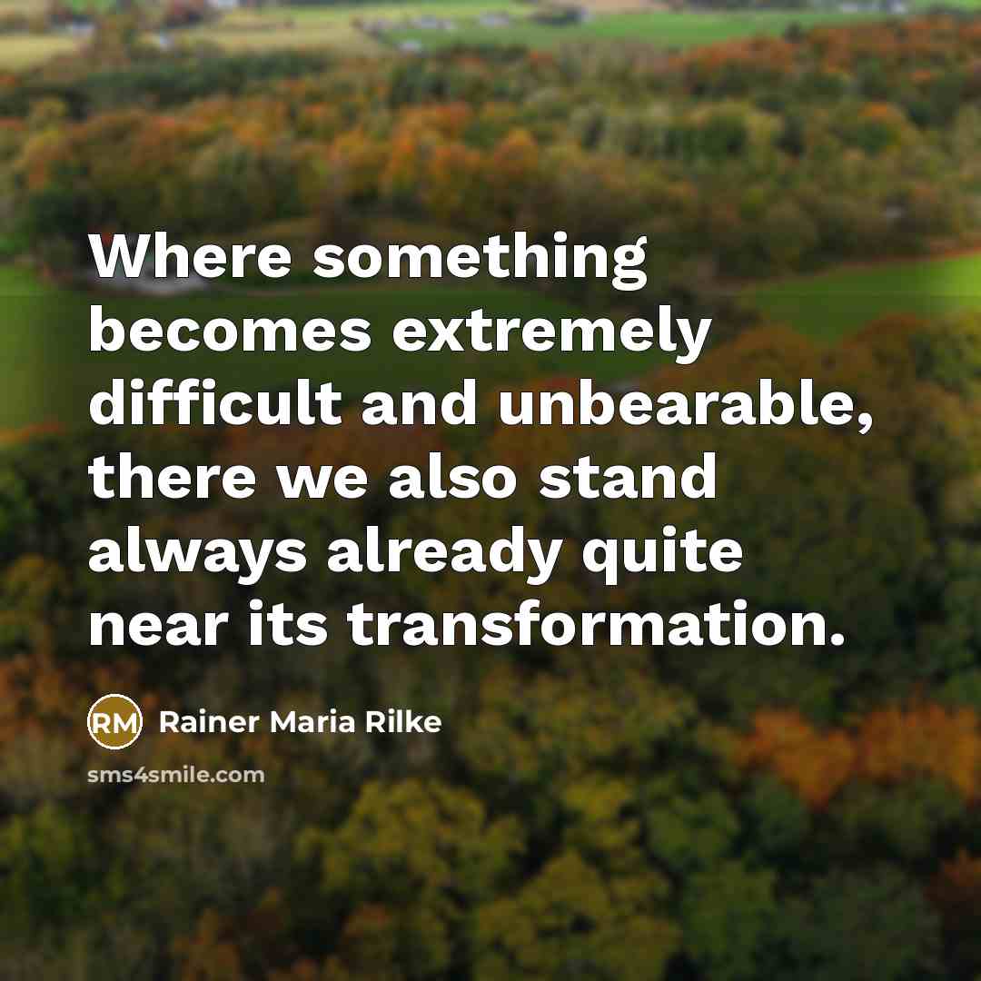 “Where something becomes extremely difficult and unbearable, there we also stand always already quite near its transformation.” quote by Rainer Maria Rilke