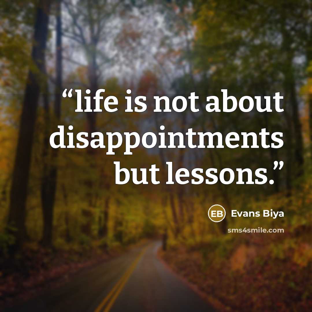 “life is not about disappointments but lessons.” quote by Evans Biya