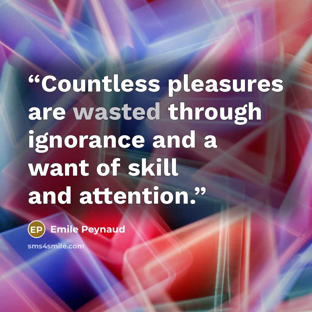 “Countless pleasures are wasted through ignorance and a want of skill and attention.” quote by Emile Peynaud