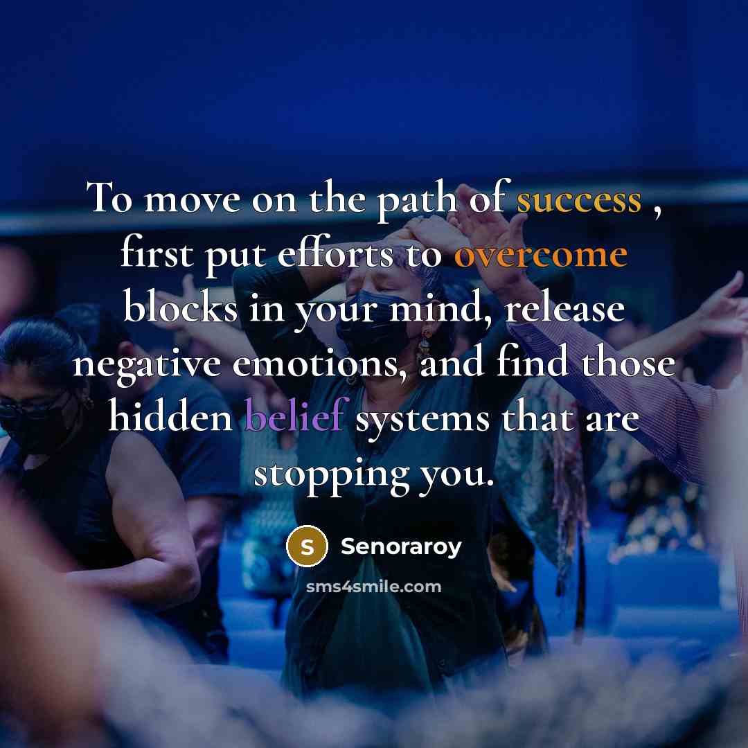 “To move on the path of success , first put efforts to overcome blocks in your mind, release negative emotions, and find those hidden belief systems that are stopping you.” quote by Senoraroy