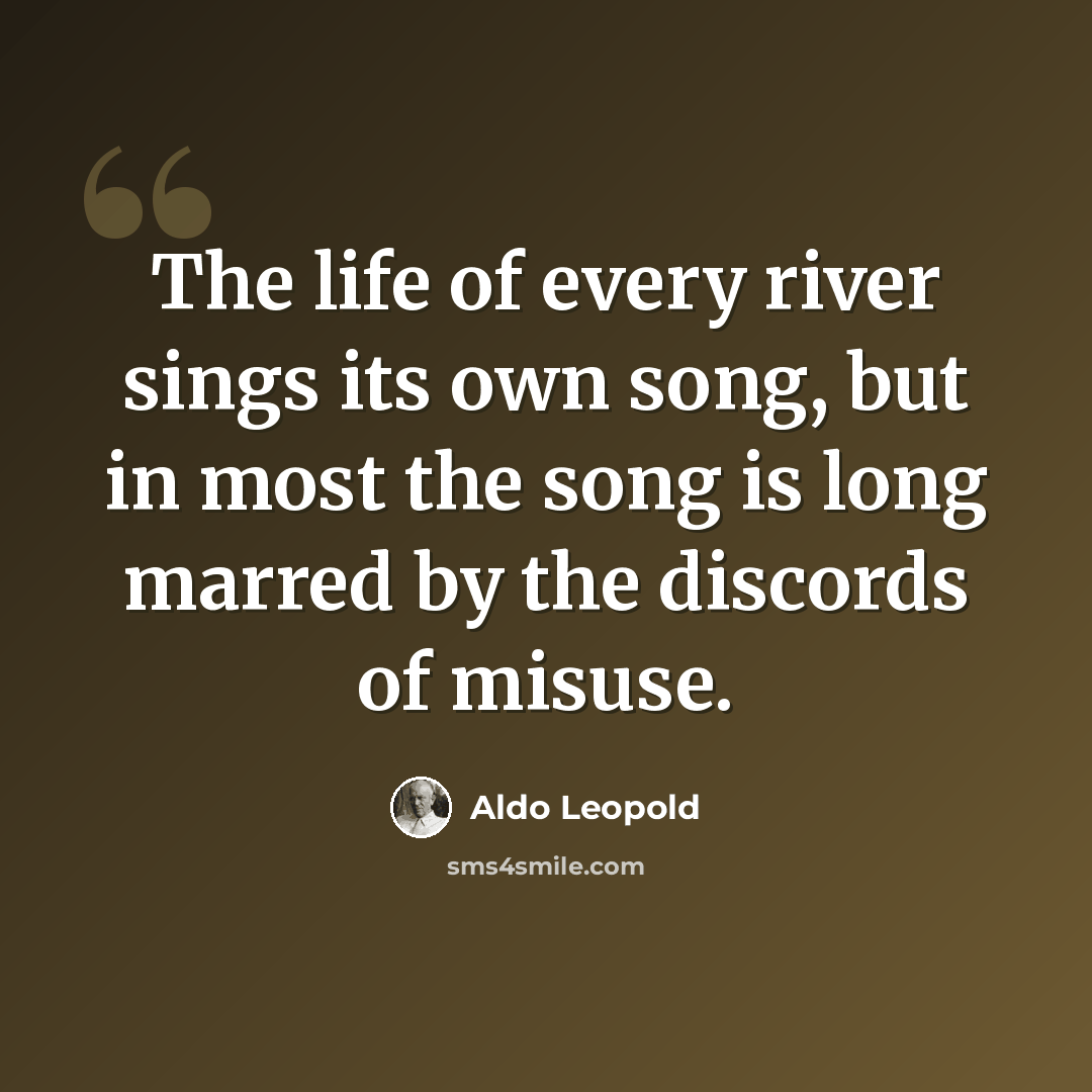 “The life of every river sings its own song, but in most the song is long marred by the discords of misuse.” quote by Aldo Leopold