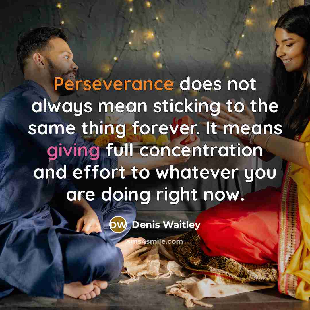 “Perseverance does not always mean sticking to the same thing forever. It means giving full concentration and effort to whatever you are doing right now.” quote by Denis Waitley