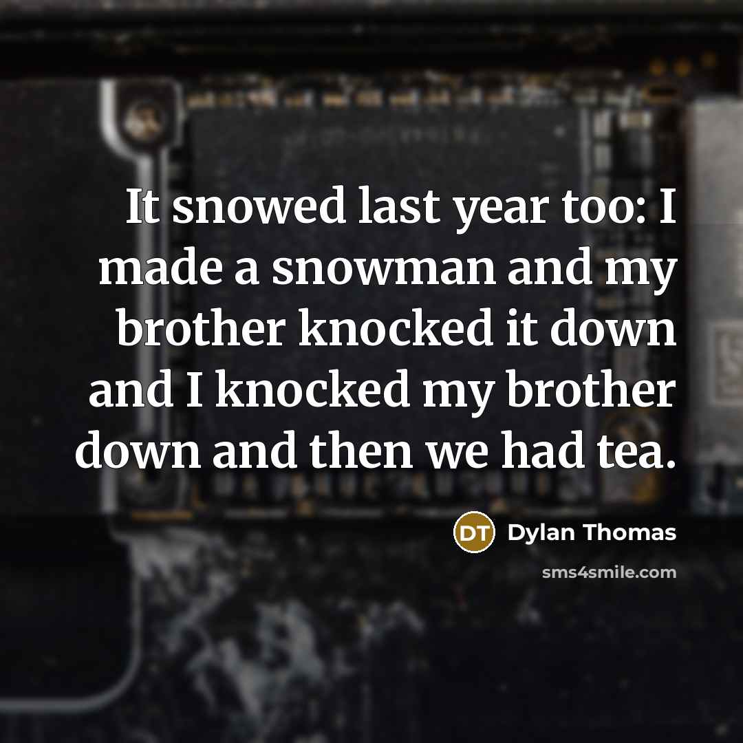 “It snowed last year too: I made a snowman and my brother knocked it down and I knocked my brother down and then we had tea.” quote by Dylan Thomas