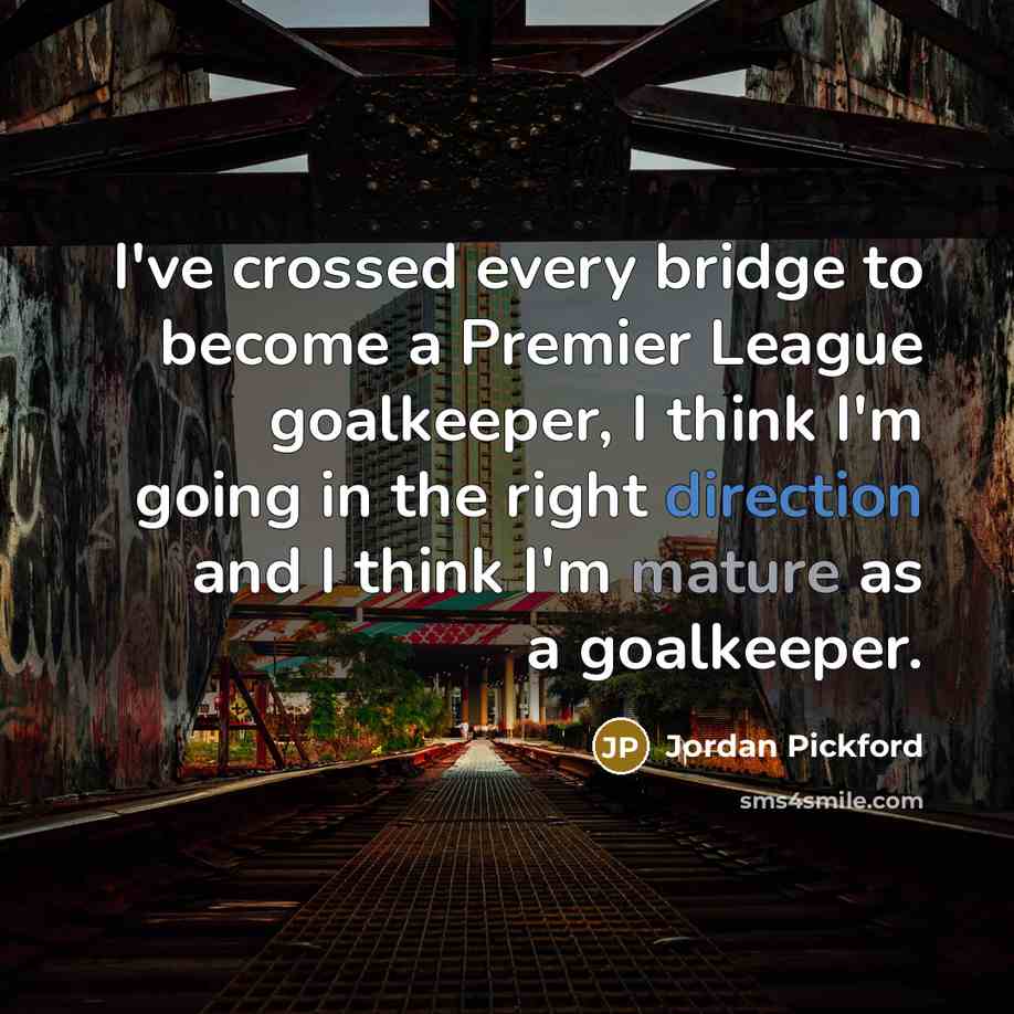 “I've crossed every bridge to become a Premier League goalkeeper, I think I'm going in the right direction and I think I'm mature as a goalkeeper.” quote by Jordan Pickford