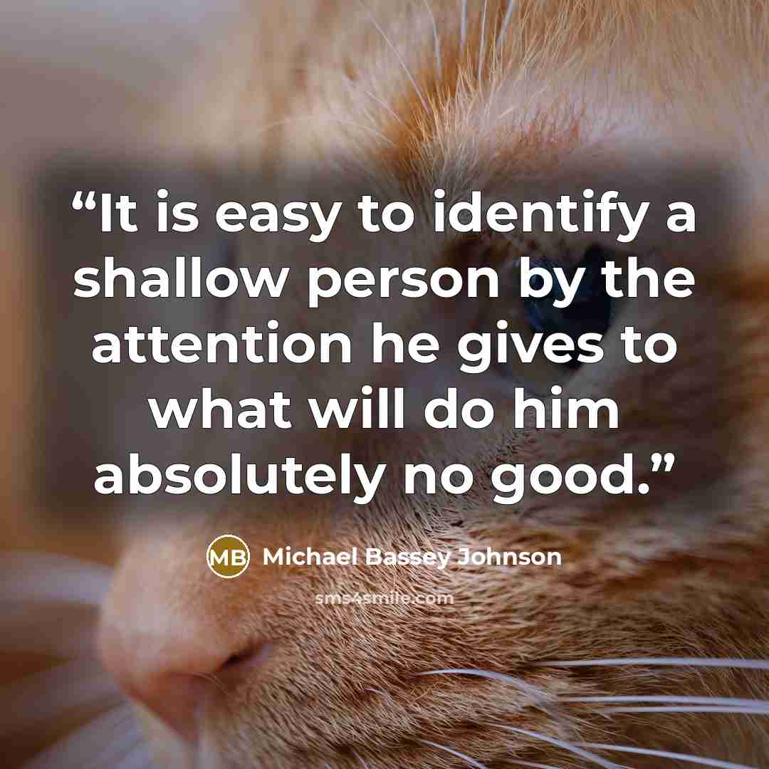 “It is easy to identify a shallow person by the attention he gives to what will do him absolutely no good.” quote by Michael Bassey Johnson
